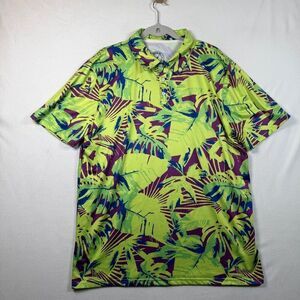 Proud 90 Golf Polo Shirt Mens XL Green Tropical Palm Print Performance Stretch